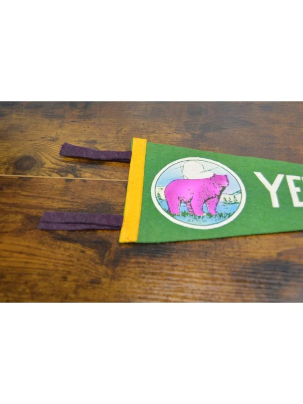 Yellowstone Park Vintage Felt Pennant Banner With Pink Bear 18 inches